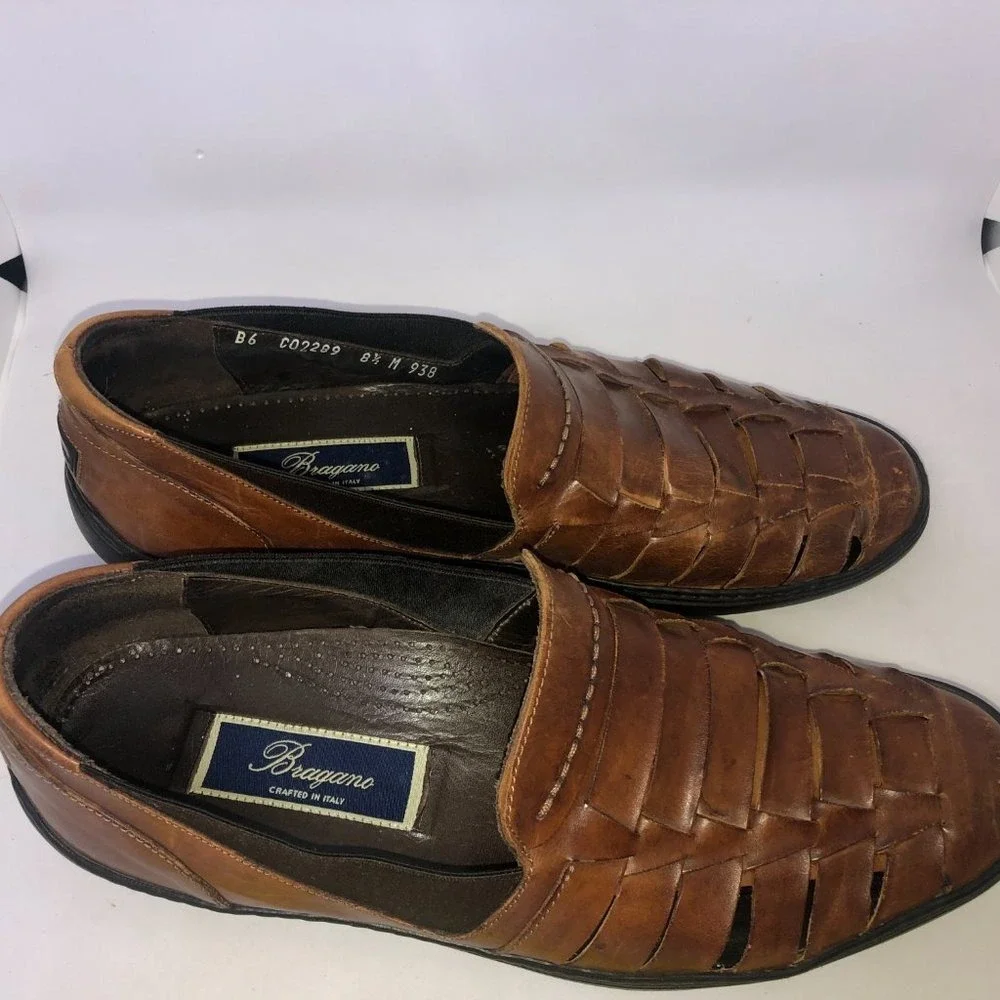 Bragano Italian Brown Leather Loafer Sandals Men's 8.5 - Picture 4 of 11